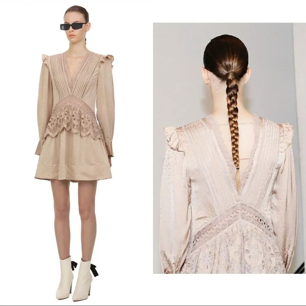 Self Portrait Viscose Jacquard Mini Dress Beige Size US2/UK6